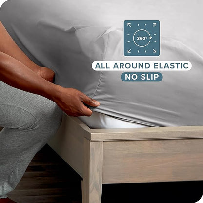 Bare Home 2-Pack Fitted Bottom Sheets Twin XL - Premium 1800 Ultra-Soft Wrinkle Resistant Microfiber - Deep Pocket (Twin XL, Light Grey)