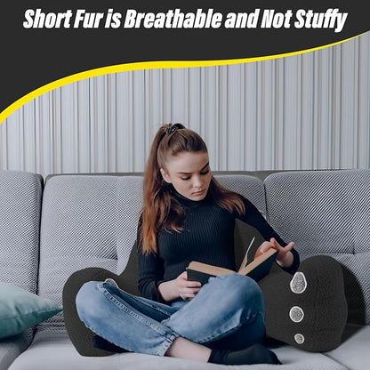Reading Pillow for Sitting in Bed Couch Teens/Adult, Back Rest Pillow for Sitting Up in Bed with Shredded Memory Foam, Includes Arms and Washable Cover (Black)