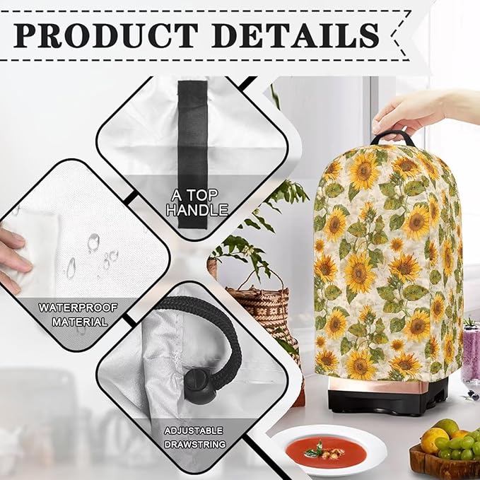 Sunflowers Patterns Blender Dust Cover Food Processor Cover Kitchen Machine Appliance Covers for Kitchen Counter Blender Covers for Home Decor