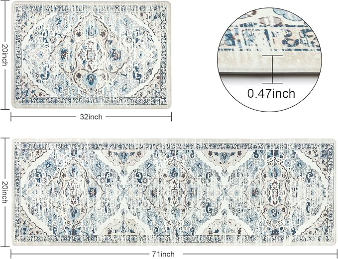 Ileading Anti Fatigue Kitchen Rugs Sets of 2 Cushioned Kitchen Mats for Floor Waterproof Kitchen Mat Set Non Slip Comfort Standing Mat for Kitchen, Office, Sink, Laundry