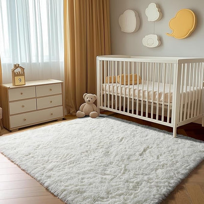 ONASAR Cream White Area Rugs 9x12 Living Room, Ivory Large Fluffy Shag Bedroom Rug, Washable Soft Plush Thick Shaggy Big Floor Carpet for Kids Boy Girls Teen Dorm Nursery Indoor Home Decor Aesthetic