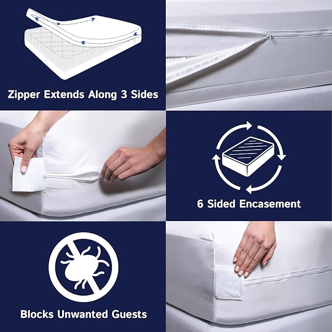 Zippered Waterproof Mattress Encasements - Hypoallergenic Mattress Protector Cover with Soft Cotton Terry Fabric Top - King Size 76' x 80'