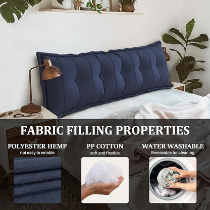 Large Bolster Reading Pillow King Backrest Positioning Support Pillow Daybed Cushion Headboard Pillows for Bed Bunk Sofa with Removable Cover, Dark Blue, 76x3x20 Inch