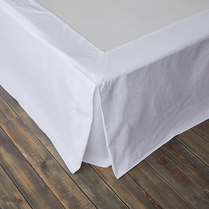 BISELINA French Linen Wrap Around Bed Skirt with Pleated Corner 14-Inch Tailored Drop Natural Flax Cotton Blend Basic Soft Cozy (14" Queen, White)
