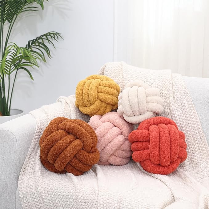 Petrella Knot Pillow Ball Round Throw Pillows Home Decor Cushion Decorative Aesthetic Throw Pillows，Lambswool Caramel 11inch