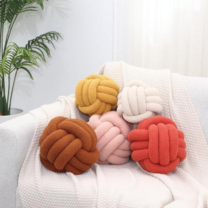 Petrella Knot Pillow Ball Round Throw Pillows Home Decor Cushion Decorative Aesthetic Throw Pillows，Lambswool Caramel 11inch