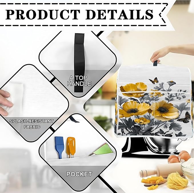 Mixer Dust Cover for 8.5-9.5 Qt Stand Mixer, Cloth Cover with 2 Storage Pockets for Stand Mixer Protective Covers Large for 8.5-9.5 Quart Mixer