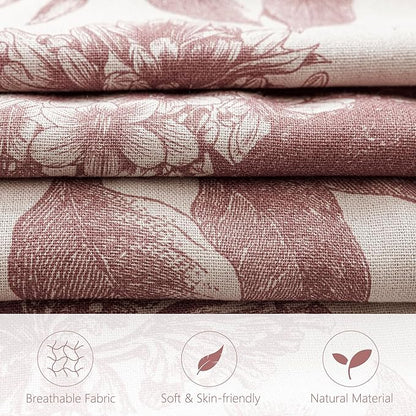 Foindtower Set of 2 Linen Floral Vintage Throw Pillow Covers Neutral Accent Decorative Cushion Covers Farmhouse Boho Home Decor for Sofa Chair Couch Bedroom Living Room,20×20 Inch,Dark Pink