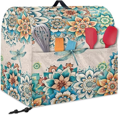 Stand Mixer Covers Compatible with 6-8 Quarts Boho Flower with Dragonfly Kitchen Aid Stand Mixer Dust Protector Cover Organizers with Handle Pocket