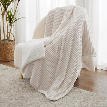 Sherpa Twin Blanket - Soft Cozy Fleece, Warm for Winter, Reversible for Sofa, Cream, 60 x 80 Inches