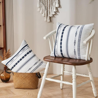 Chenille Boho Pillow Covers 18x18 Inch Decorative Throw Pillow Covers Striped Square Pillowcase Covers Modern Farmhouse Home Decor Pillow Protectors with Zipper Standard Size, Set of 2