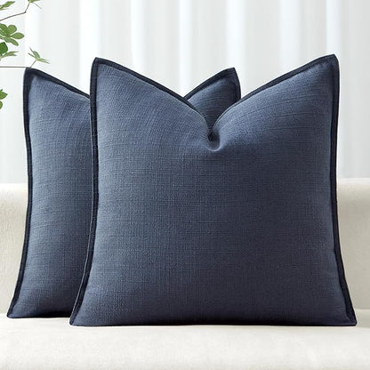 MIULEE Decorative Pillow Covers 20x20, 2 Pack Boho Farmhouse Neutral Throw Pillows for Couch, Thick Textured Modern Linen Cushion Cases Sofa Bed Living Room Home Decor, Navy Blue