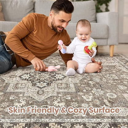 Vintage Living Room Area Rug 5x8 - Large Soft Washable Oriental Traditional Distressed Farmhouse Rugs for Bedroom - Indoor Floor Accent Carpet for Home Office House Decor - Brown