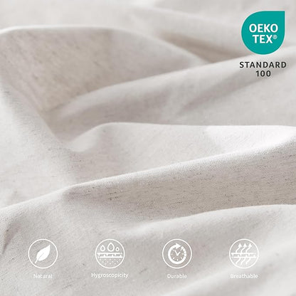 BISELINA French Linen Pleated Bed Skirt, 14" Tailored Draped Natural Linen-Cotton Blend Basic Dust Border Soft Comfort Farmhouse Bedding (14" Queen, White)