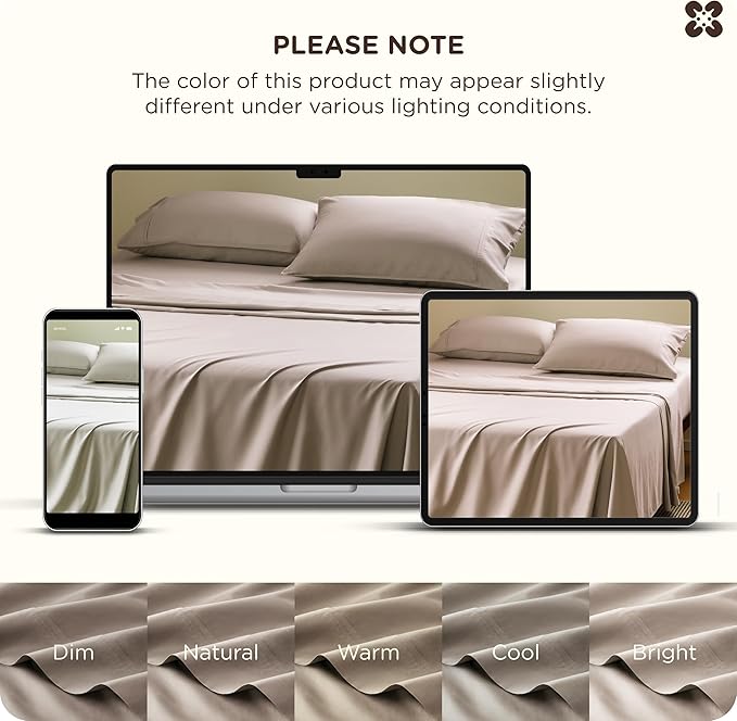 Bedsure Cooling Sheets, Rayon Derived from Bamboo & Cotton Blend, GentleSoft, Breathable, Queen Sheet Set, Deep Pocket Up to 18 Inches, Hotel Luxury Bedding for Hot Sleepers, Simply Taupe