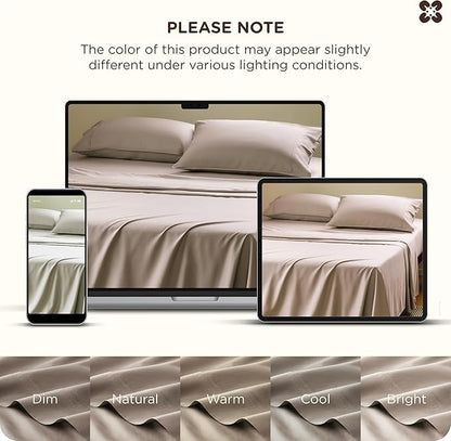Bedsure Cooling Sheets, Rayon Derived from Bamboo & Cotton Blend, GentleSoft, Breathable, Queen Sheet Set, Deep Pocket Up to 18 Inches, Hotel Luxury Bedding for Hot Sleepers, Simply Taupe