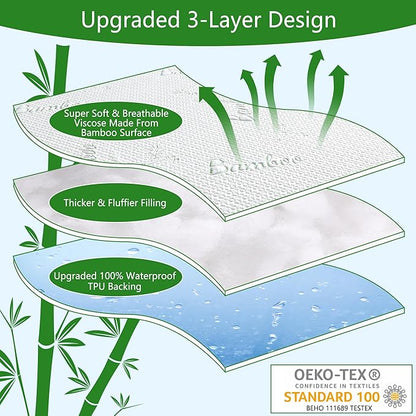 GOONIK Queen Mattress Protector, Breathable Bamboo Viscose Waterproof Queen Size Mattress Pad Cover with 6-18 inches Deep Pocket