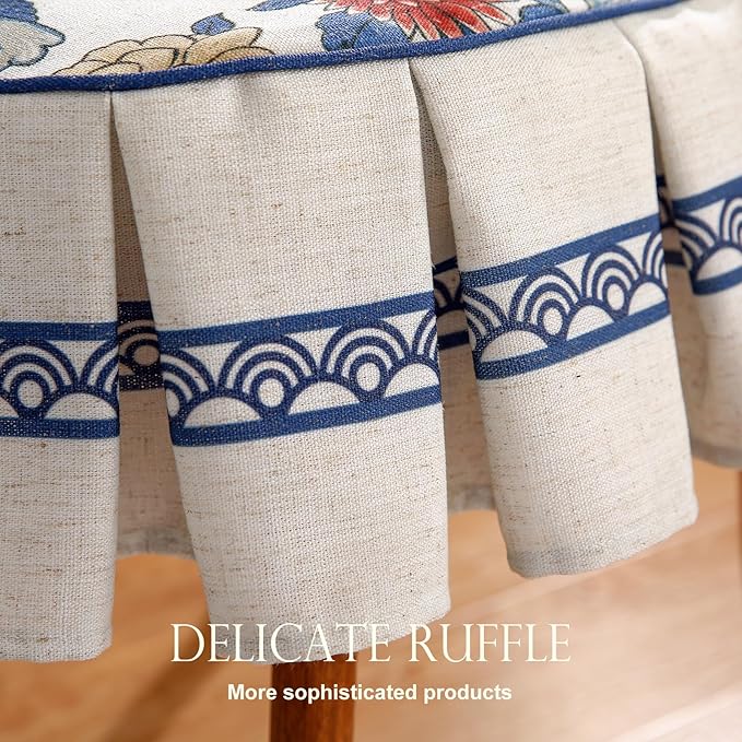 patdrea Pack of 2 Chair Cushions for Dining Chairs with Ruffled, Blue Floral Ivar Seat Cushion with Ties,Non Slip Chair Pads Decor for Bar Stool Cushions, Indoor Kitchen Chairs, 17.7"x17.7"