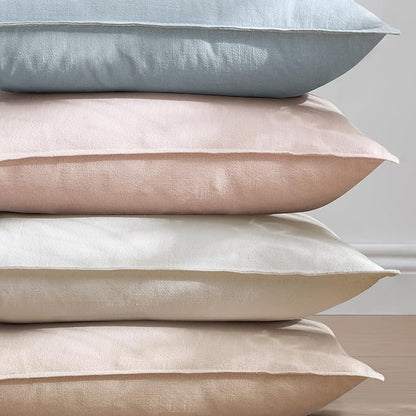 EMEMA Throw Pillow Covers Decorative Linen Pillow Covers 24x24 Inch Light Blue Boho Farmhouse Neutral Couch Throw Pillows for Bed Pack of 2 Accent Pillowcase Modern Sofa Cushion Livingroom Home