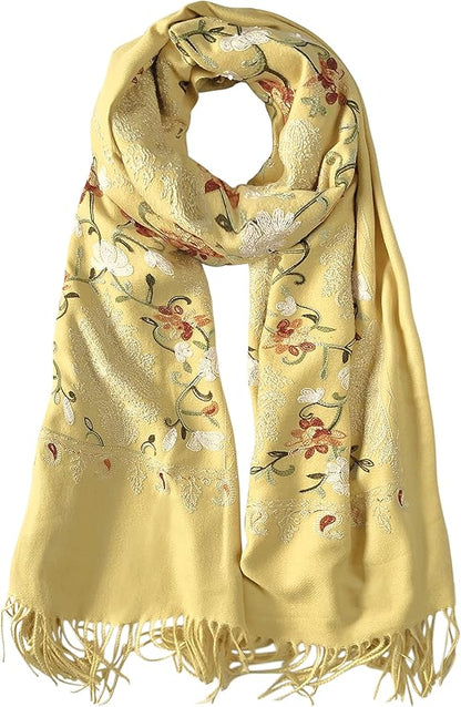 Urban CoCo Women's Embroidered Tassel Long Shawl Oversize Scarf Wraps for Women