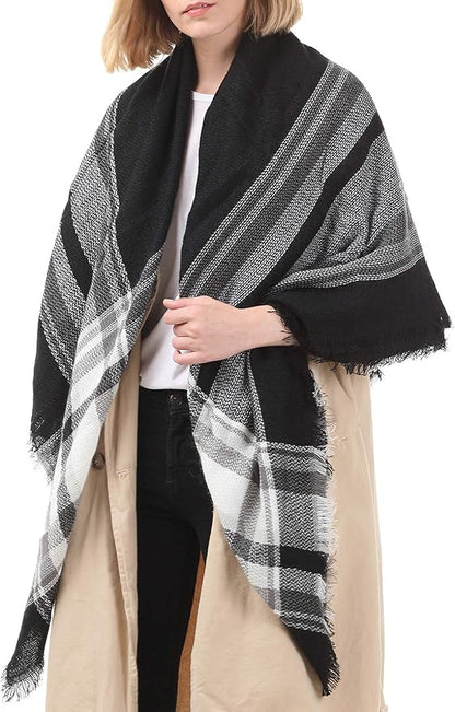 American Trends Women's Cozy Warm Winter Fall Blanket Scarf Stylish Soft Chunky Checked Giant Scarves Shawls