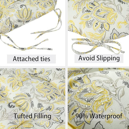 FUNHOME Outdoor Chair Cushions 19 x19 Inch,Water Resistant Tufted Seat Cushions 19",Reversible,Weather Resistant,Rounded Back Wicker Chair Cushion for Patio Garden Furniture(Yellow Flower)