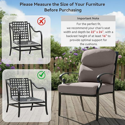 Outdoor Rattan Chair Cushions 2 Packs - Outside High Back Comfortable Thickened Pillow 22x24 with Zipper Cover for Patio Rocking Swivel Chairs Loveseat Sofa – Grey/Crescent