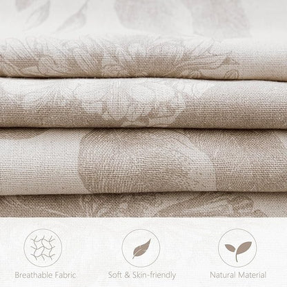 Foindtower Set of 2 Linen Floral Vintage Throw Pillow Covers Neutral Accent Print Decorative Cushion Covers Farmhouse Home Decor for Sofa Chair Couch Bedroom Living Room,18×18 Inch,Tan Beige