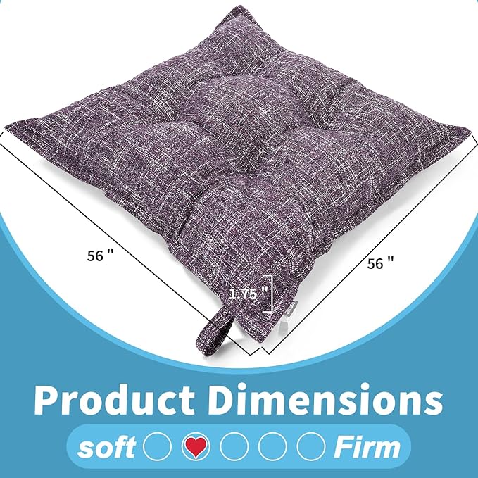 SINSOSSO Large Floor Pillow 22", Thickened Bite-Size Memory Foam Square Non-Slip Cushion for Office Back Support/Indoor Yoga/Chair Seat, Fashionable Color-Blocked Fabric & Washable, Purple, 1 PCS