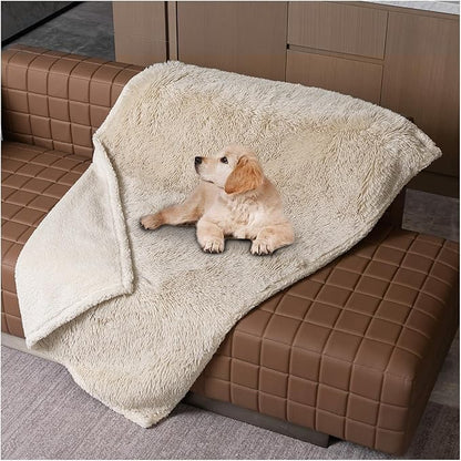 Calming Dog Blanket,Waterproof Long Faux Fur Pet Blankets for Medium Puppy Cat Reverible Sofa Couch Covers Washable Pets Ded Cover Cream S-40x28in