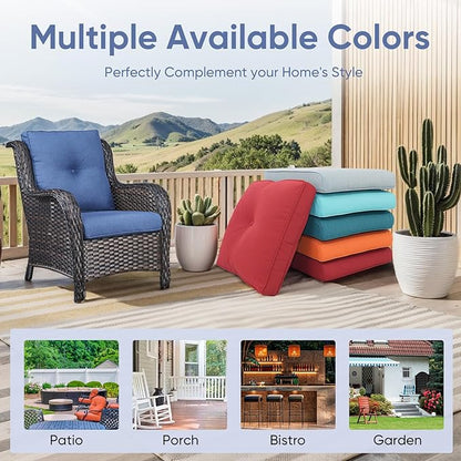 Outdoor Chair Cushions 3 Packs - Outside High Back Thick Water-Resistant Cushion 22x24 with Zipper Cover for Patio Glider Rocking Chairs Loveseat Couch – Blue/Buckle