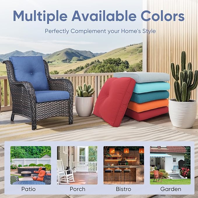 Outdoor Chair Cushions for Patio Furniture - 1 Pack Outside High Back Thick Water-Resistant Cushion 22x24 with Zipper Cover for Wicker Glider Rocking Chairs Loveseat Couch – Blue/Buckle