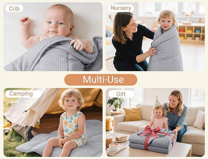 ZPECC Toddler Bedding Set - 4 Piece Hypoallergenic Baby Crib Bedding Set for Boys and Girls, Includes Toddler Comforter, Flat Sheet, Fitted Sheet and Pillowcase, Grey Stripe