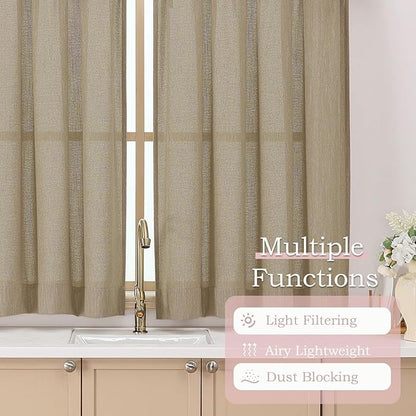 Simplebrand Taupe Semi Sheer Faux Linen Textured 120 Inches Long Curtains 2 Panels Set, Privacy Farmhouse Window Drapes for Living Room/Birthday Party/Hallway Window Guest Room, 10FT, 50 x 120 Inch