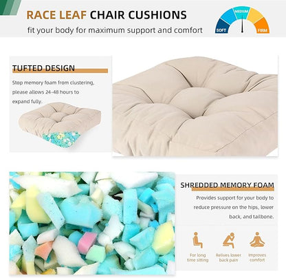 RACE LEAF 4 Pack 19x19 Inch Patio Chair Cushions, Memory Foam Seat Cushions Waterproof with Tufted Design & Non-Slip Backing (Khaki)