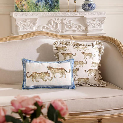 patdrea Designer Lumbar Throw Pillow Covers for Couch 12"x20",Vintage French Linen Pillows Cover with Blue Floral Pattern,Fall Decorative Rectangle Pillowcases for Bed Living Room Outdoor