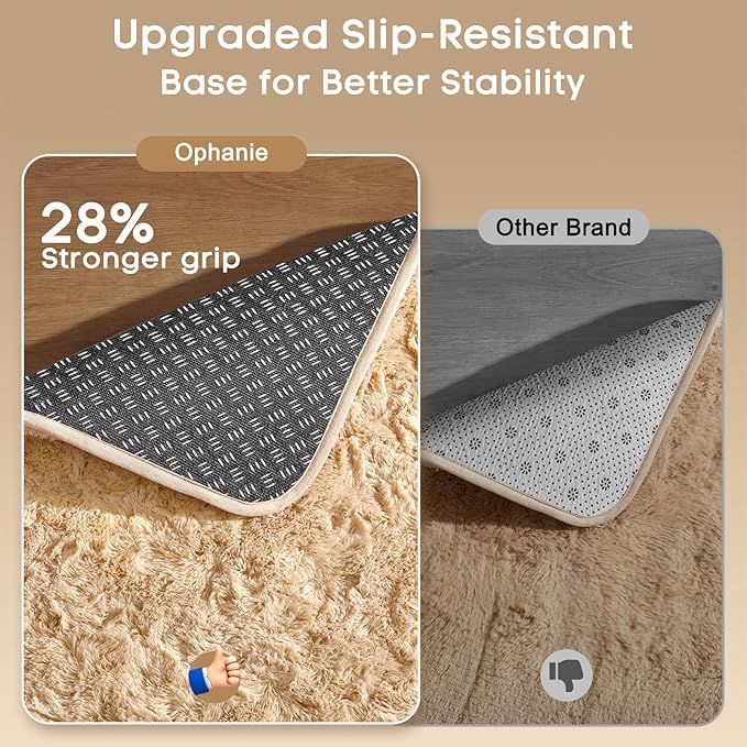 Ophanie 2x8 Runner Rug for Hallway, Upgrade Non-Slip Fluffy Soft Bedside Rugs, Bedroom Living Room Beige Shaggy Carpet for Kids Girls Boys Dorm Nursery Home Decor Aesthetic