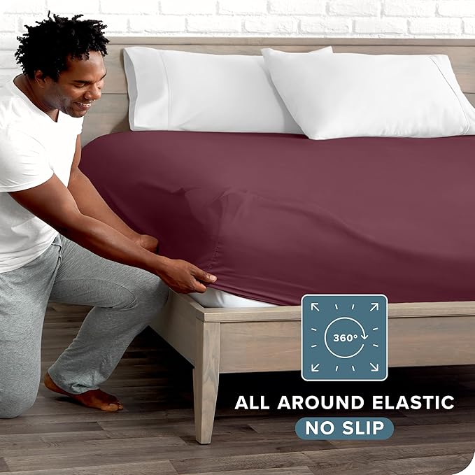 Bare Home Fitted Bottom Sheet Full Size - Premium 1800 Microfiber - Ultra-Soft Hotel Luxury - Deep Pocket - Durable and Long Lasting - Fitted Sheet (Full, Burgundy)