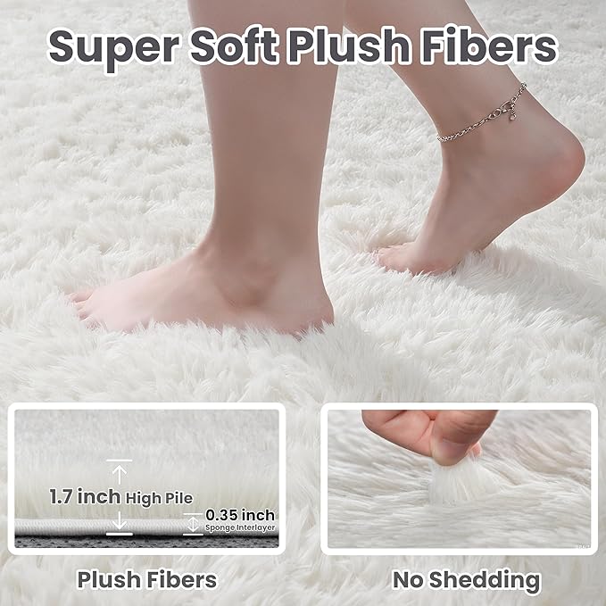 5x8 Area Rugs for Living Room: Soft Fluffy Shag White Rugs for Bedroom, Non Slip Large Fuzzy Plush Rug Indoor Floor Carpet for Nursery Kids Boys Girls Room, Dorms, Playroom, Modern Home Decor