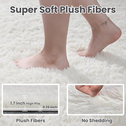 5x8 Area Rugs for Living Room: Soft Fluffy Shag White Rugs for Bedroom, Non Slip Large Fuzzy Plush Rug Indoor Floor Carpet for Nursery Kids Boys Girls Room, Dorms, Playroom, Modern Home Decor