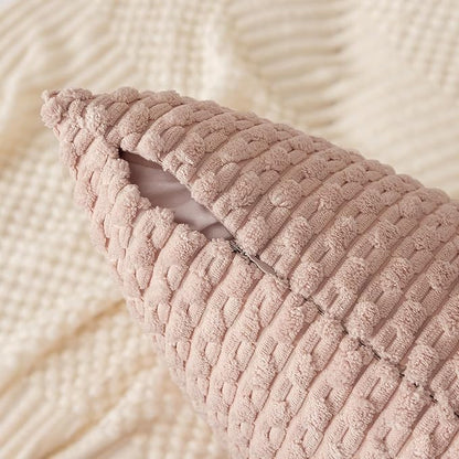 Kevin Textile Valentines Day 20x54 Inch Long Body Lumbar 1 Pack Boho Decorative Throw Pillow Cover Soft Striped Corduroy Rectangle Cushion Case Accent for Living Room Couch Sofa Bed, Light Pink
