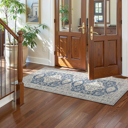 Lahome Oriental Washable Kitchen Runner Rug, 2x6 Carpet Runners for Hallway 6ft Non Skid, Vintage Soft Hallway Rug for Bathroom Bedroom Entryway, Blue
