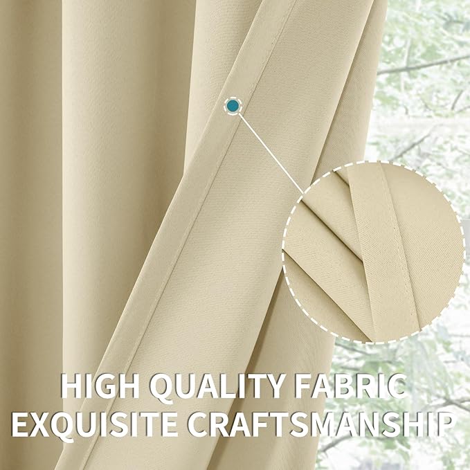 BGment Rod Pocket Room Darkening Curtains 48 Inches Length - Thermal Insulated Beige Blackout Window Drapes for Bedroom, 42 x 48 Inch, 2 Panels