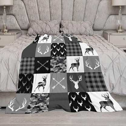 Rustic Cabin Throw Blanket, Farmhouse Grey Camouflage Deer Vintage Country Hunting Wildlife Blanket Throw for Bed Camping Travel Living Room Bedroom, 60"x80"