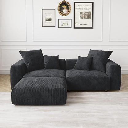 JACH Modular Sectional Couch Sofa with 4 Pillows, Modern Minimalist Sectional Couch with Ottoman, Cushion Covers Removable, Huge Plus Love Seat Sofas Couches for Living Room, Office (Black)