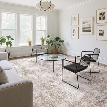Washable 6X9 Area Rug: Modern Abstract Soft Non-Slip Indoor Rugs Home Decor - Low Pile Stain Resistant Foldable Rug for Living Room Bedroom Dining Room Playroom Office(Brown,6'X9')