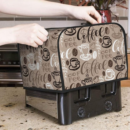 Brown Coffee Pattern 4 Slice Toaster Cover, Waterproof Toaster Dust Cover Bread Maker Protective Cover For Small Kitchen Appliance Dining Room Table Home Decor Gifts