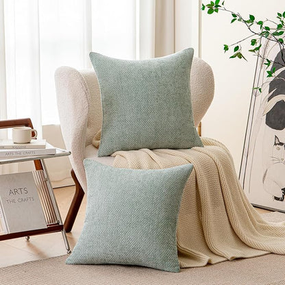 a moment Light Green Chenille Throw Pillow Covers 16x16 Inch Pack of 2 Modern Decorative Throw Pillow Covers Farmhouse Cross Covers Home Decor for Sofa Bedroom Living Room