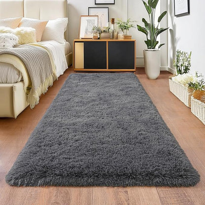 Deep Grey Runner Rug for Hallway, Bedroom Bedside Plush Rugs, Non Slip Fluffy Shaggy Carpet for Kids Home Decor, Dorm Nursery 2x6 Ft