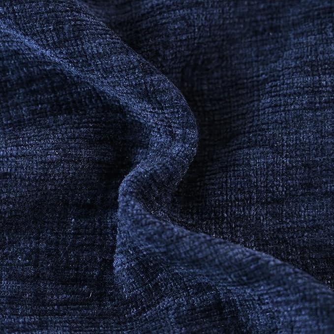CaliTime Throw Pillow Covers Decorative 16 X 16 Inches Pack of 2 Cozy Solid Dyed Soft Chenille Cushion Cases with Pom Poms for Couch Sofa Bed Living Room Home Navy Blue